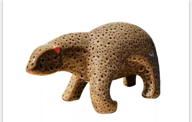 Rare Mcm Large Speckled Ceramic Bear - Brown/Pink Glaze Euc