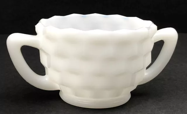 Mid-century Modern Jeanette Glass White Milk Glass  Cubed Open Sugar Bowl 3