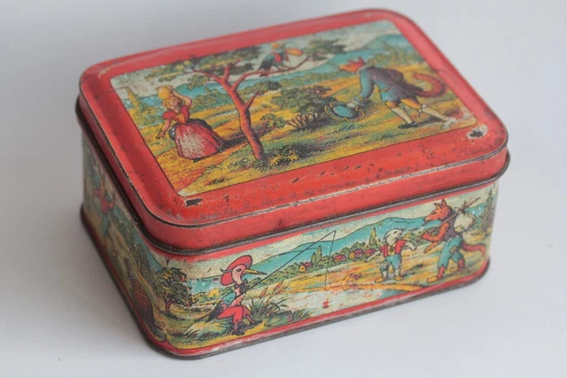 Boîte Ancienne En Tôle Fer Conte Fable Le Loup Et La Brebis R. Segeur Années 30