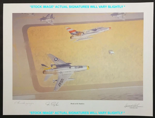 F-100 Aviation Print Signed by Ace Pilot Chuck Yeager and Astronaut Joe Engle