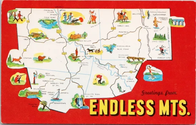 Greetings from Endless Mountains PA Pennsylvania USA Vintage Postcard H53