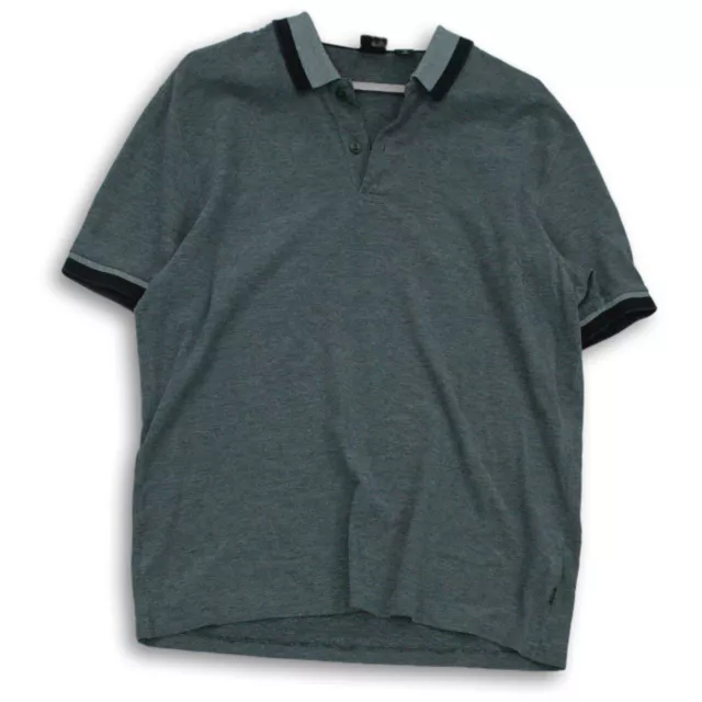 HUGO BOSS MENS Black Gray Striped Short Sleeve Collared Polo Shirt Size ...