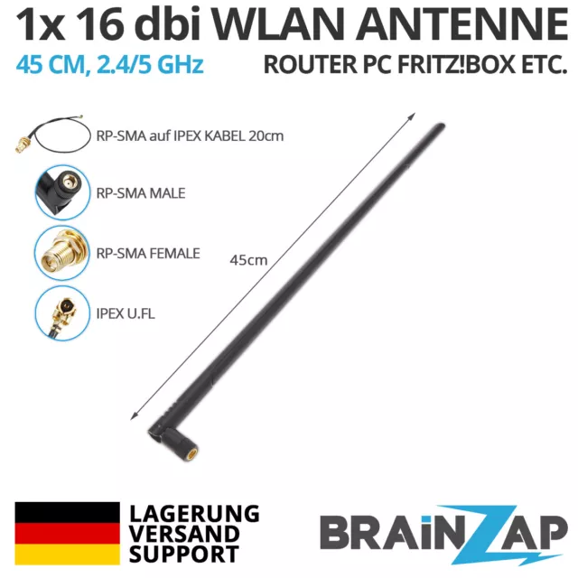 1x-3x WLAN Antenne 16 db dbi 45cm + RP-SMA IPEX WiFi Pigtail Router PC Fritz!Box