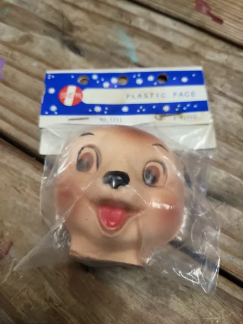 Vtg NEW Celluloid Plastic Bear Doll Face Fribre Craft Materials Corp NOS