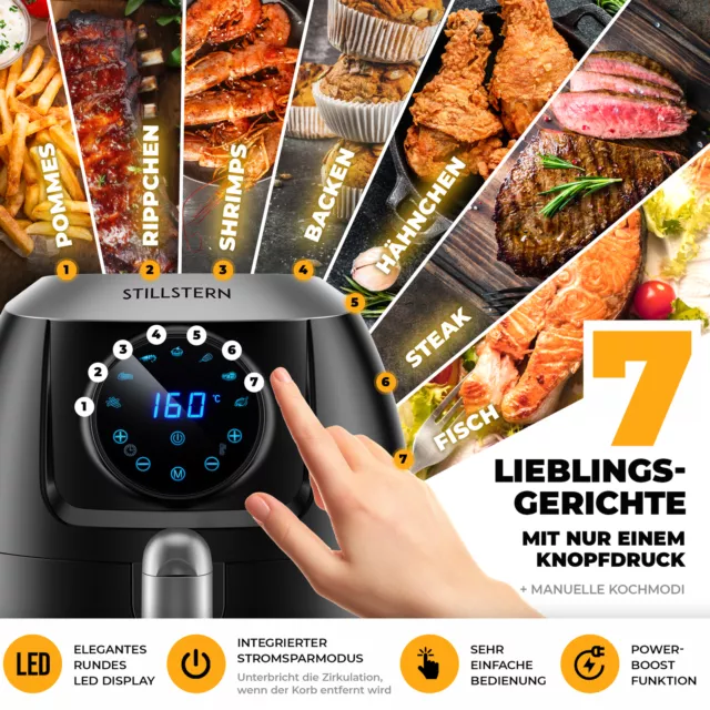 Heißluftfritteuse 5L Friteuse Grill Fettfrei Fritteuse XXL Heissluftfritteuse 3