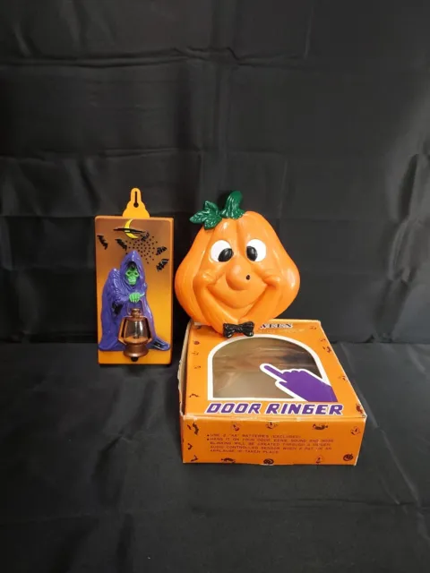 Vintage Lot 2 Halloween Door Ringer Audio Grim Reaper & Pumpkin Jack O Lantern