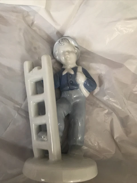 Gerold Porzellan Bavaria West Germany Figurine Boy “Chimney Sweep” Blue/White