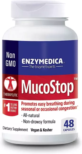 Enzymedica MucoStop 48 Capsules, Mucus Relief, Cold & Flu, Congestion