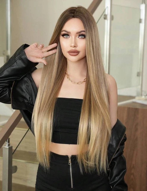 Perruque Synthétique Longue Blonde Doré Clair - Avec Frange, Bonnet Ajustable, Neuve Sans étiquette