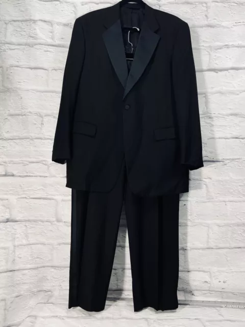 Vintage Burberry London 2PC Tuxedo Suit Men’s 44R Black Pure New Wool USA Made