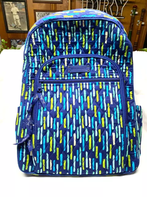 Vera Bradley Campus Backpack KATALINA SHOWERS Blue Striped Print Bag