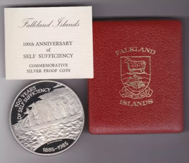 Boxed 1985 Falkland Islands Silver Proof Twenty Five Pounds Coin & Certificate.