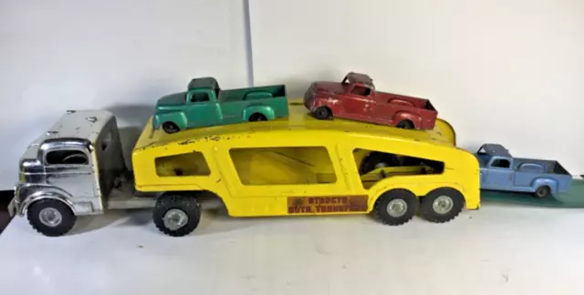 Vintage Structo Auto Transport Carrier 1950's Rare Silver Cab Set w 3 Trucks