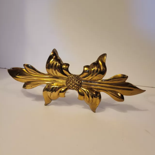 Vintage Pair Heavy Brass Wall Curtain Drape Tieback Holder Bow Art Nouveau Metal 3