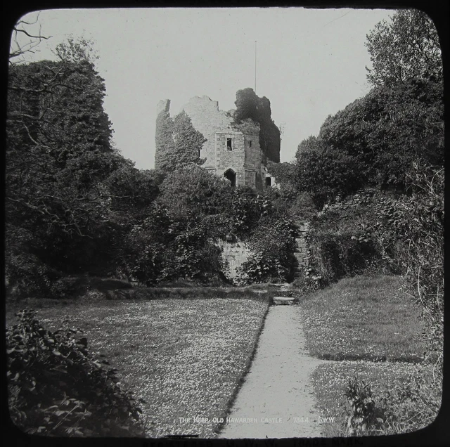 Glass Magic Lantern Slide THE KEEP OLD HAWARDEN CASTLE C1890 OLD VICTORIAN PHOTO