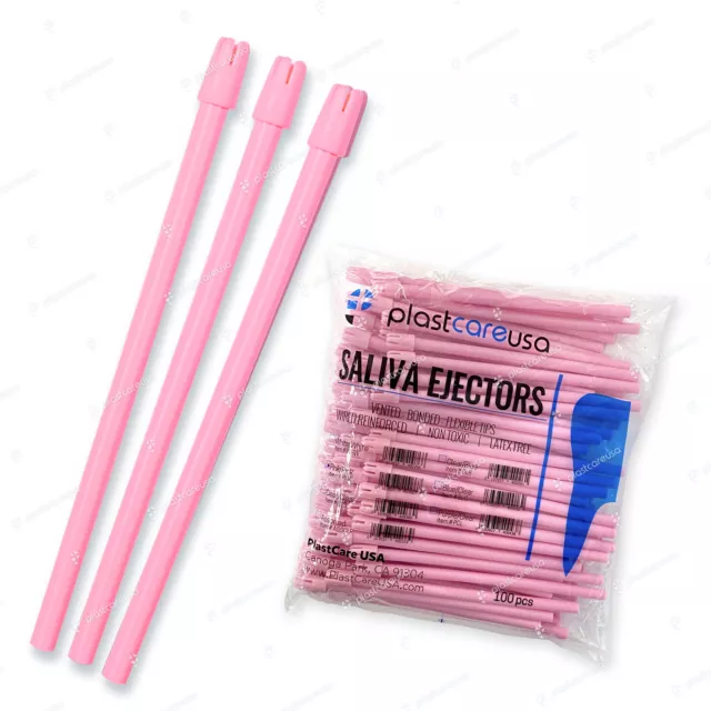 100 (1 Bag) Pink Dental Saliva Ejectors Ejector Disposable Suction Tips