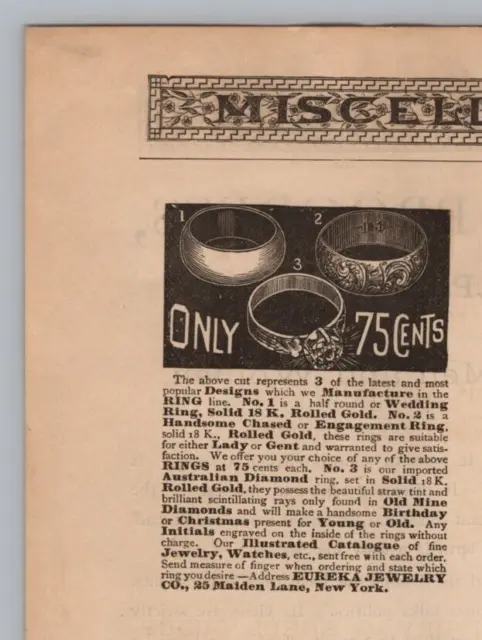 1880s Eureka Jewelry Co Maiden Lane New York 4x2.5 inch Vintage Advertisement