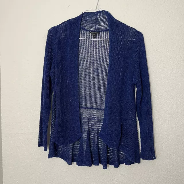 Eileen Fisher Womens Blue Open Knit Linen Blend Open Cardigan Sweater Size S