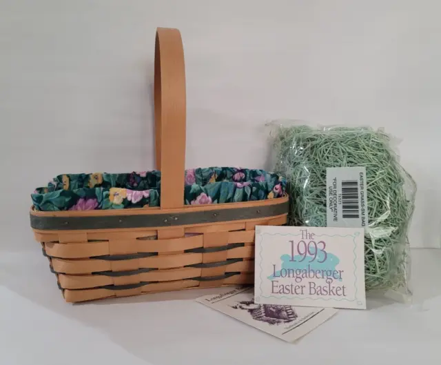 Longaberger 1993 LARGE EASTER Basket Set - Liner, Protector, Grass - Small Chore