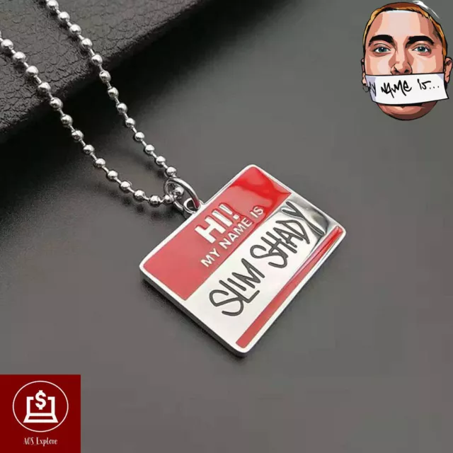 Men's EMINEM Rapper  SLIM SHADY Silver Geometric Hip Hop Pendant Necklace