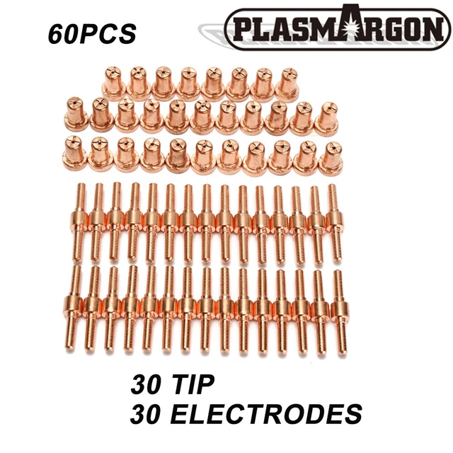 60Pcs PT31  Plasma Cutter Torch Electrode Tip Nozzle Consumables For CUT50 CT312