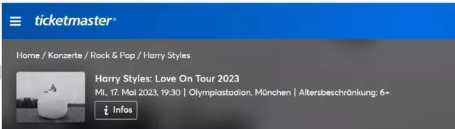 1 Ticket Harry Styles 17.05.2023 Sitzplatz Konzert in München Olympiastadion