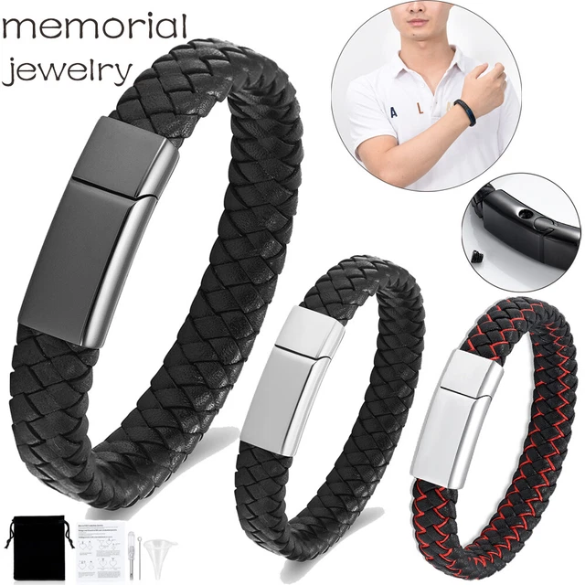 Mens Urn Cremation Leather Bracelet-Ashes Holder Memorial Urn Jewellery Keepsake