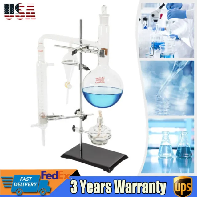 1000ml Distillation Apparatus Kit Lab Water Essential Oil Distiller Glassware