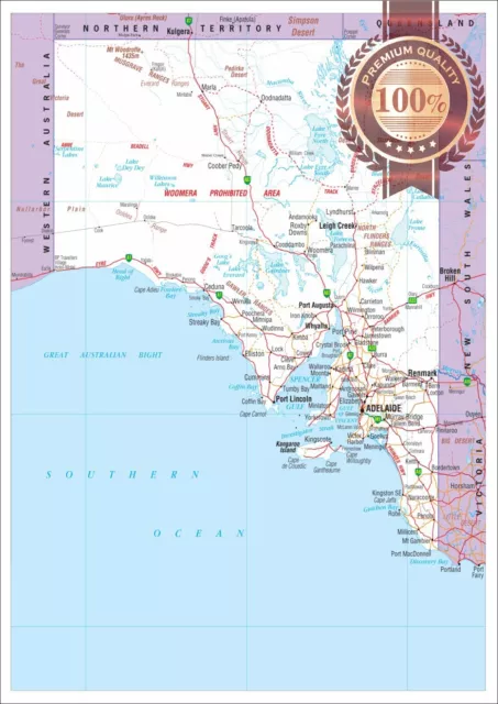South Australia Sa State Roads Map Of Aus Wall Chart Print Premium Poster