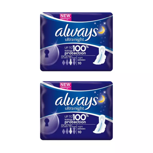 x2 Always Ultra Night Pads With Wings Menstrual Cycle X20