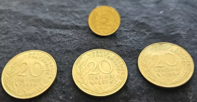 4 Nice 1980 1987 1988 5 & 20 CENTIMES FRANCE REPUBLIQUE FRANCAISE coin s