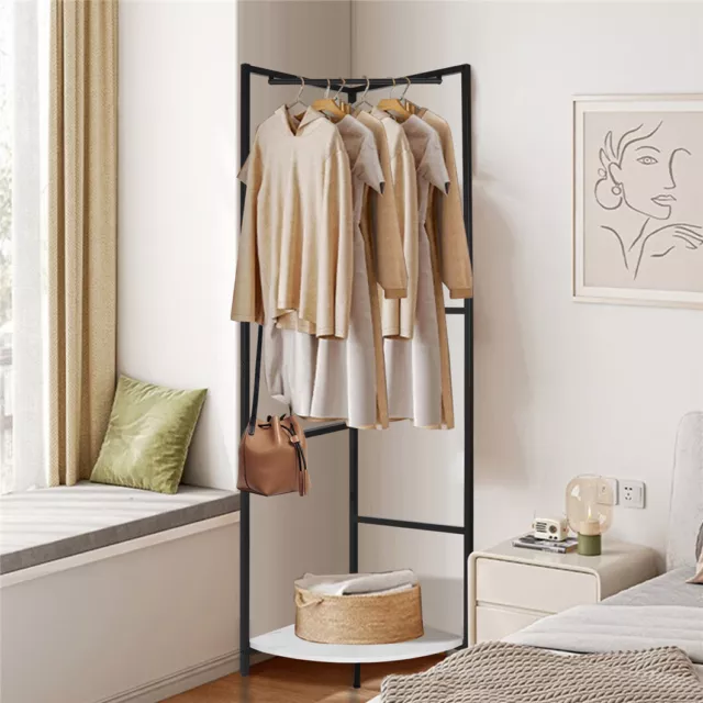 Strong Metal Coat Stand Corner Garment Rack Clothes Rail Wall Hanging Shelf Hook 3