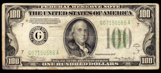 1934A Chicago $100 Federal Reserve Note VF Net