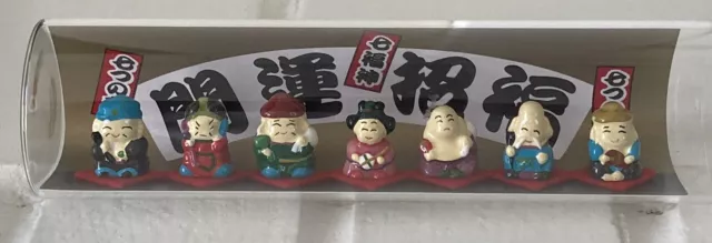 7 Lucky Gods Japanese Figurines Glass Tube Missing Cork Good Luck Good Fortune