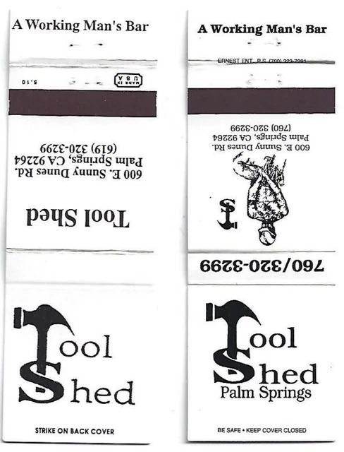 2 Gar Bar Matchbooks Tool Shed Palm Springs, CA -  'A Working Man's Bar'