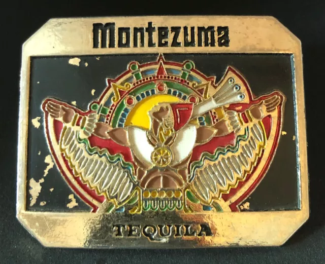 Montezuma Tequila Barton Brands Gold Tone Vintage 80s Belt Buckle