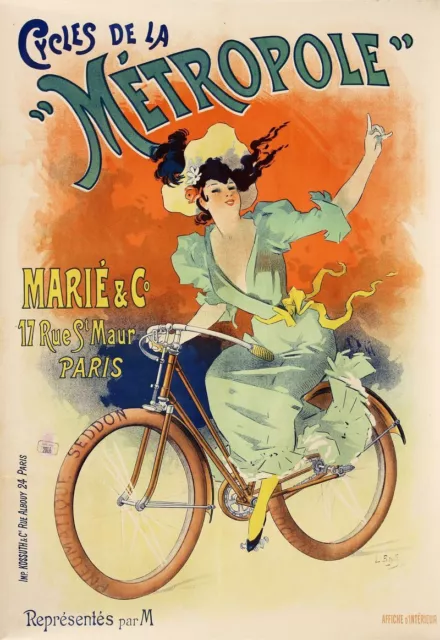 Cycles De La Metropole 1890s Vintage French Art Nouveau Bicycle Poster A3 A4