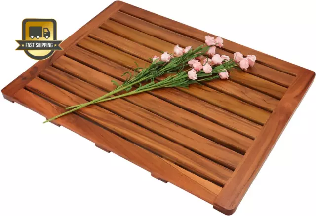 (24"X18") Teak Wood Bath Mat, Shower Mat for Bathroom, Wooden Floor Mat Square L