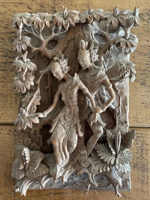 Antique Late 1800's - Early 1900's Hand-Carved Balinese Rama & Sita Wall Art