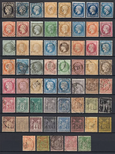 France 1849/1890 Collection 61 timbres Cérès, Napoléon, Sage COTE 1120 € - B/TB