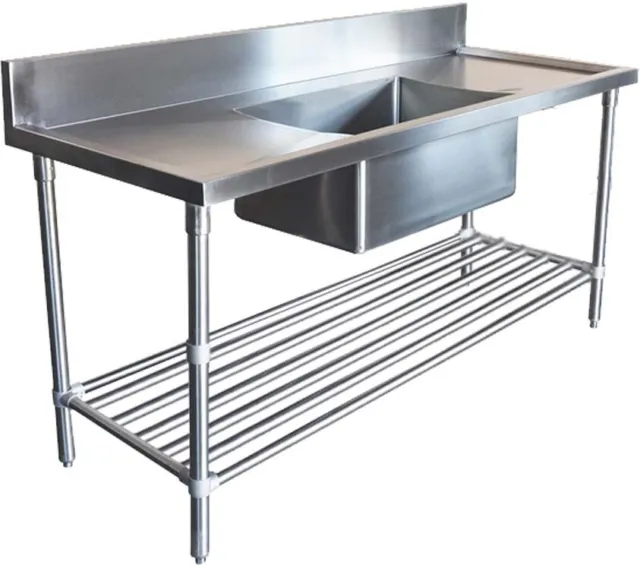1900x600mm COMMERCIAL SINGLE MIDDLE BOWL KITCHEN SINK STAINLESS STEEL BENCH E0