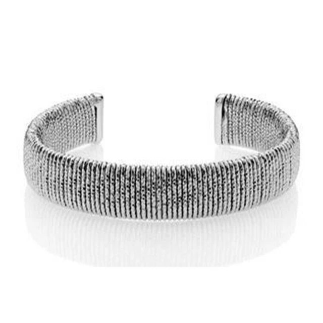 Bracelet manchette dentelle métal argenté médaillons ovales strass gris