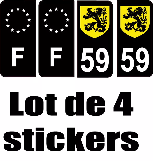 Stickers Black noir style Auto Plaque F +Département 59 Blason Flandre 2 paires