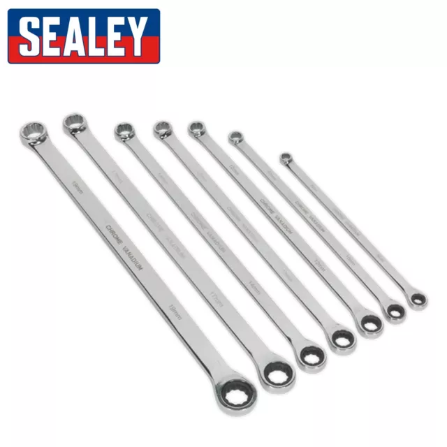 Sealey AK6319 7pc Extra-Long Double Ring Ratchet/Fixed Spanner Set