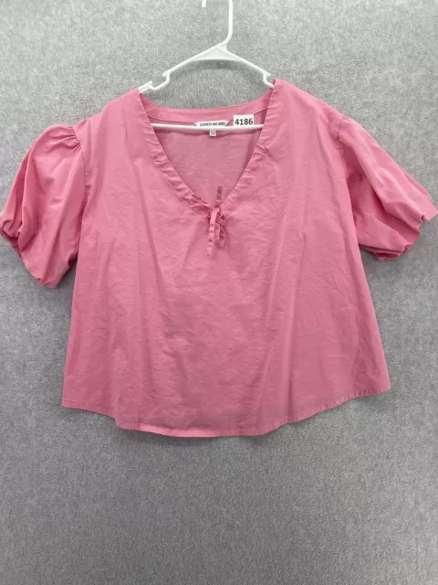 Elizabeth and James Women's Blouse Balloon Sleeve V Neck Solid Pink size Medium