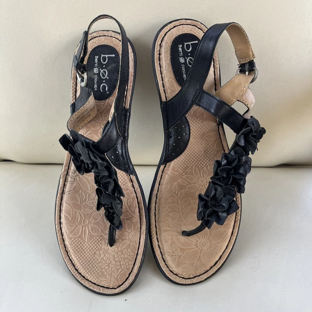 BOC Born O Concept Womens Sz 10M Shoes Black  Floral flip flops  Thong Sandals