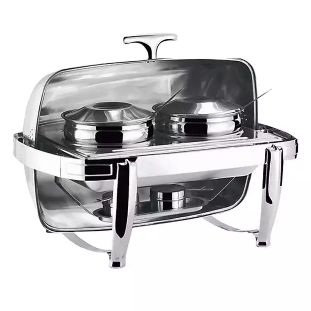 SOGA 6.5L Stainless Steel Double Soup Tureen Bowl Station Roll Top Buffet Chafin