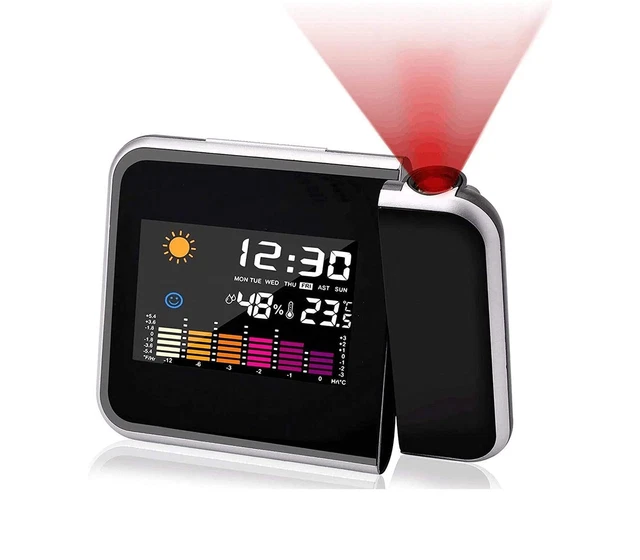 Sveglia Digitale da Comodino con Proiettore Laser Igrometro Orologio Data JS-016