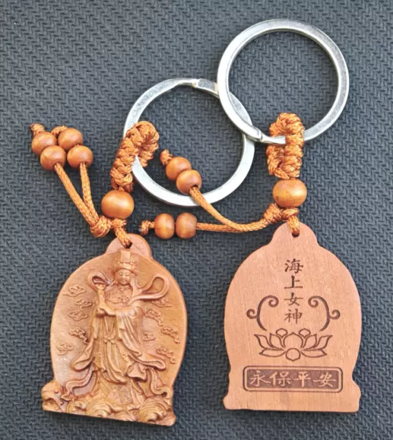 free shipping 1pcs Mazu amulet Wood Carving Chinese Pendant Key Chain Key Ring