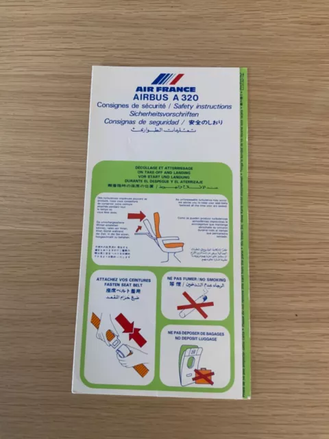 RARE consigne SÉCURITÉ / SAFETY CARD AIR FRANCE AIRBUS A320 de 1988